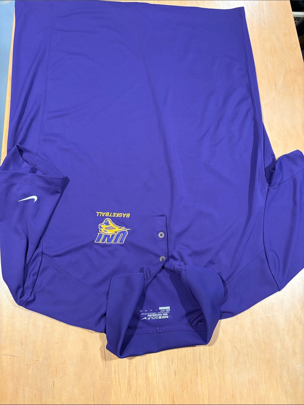Nike ~ Purple Gold UNI Basketball Polo Shirt with Swoosh Logo